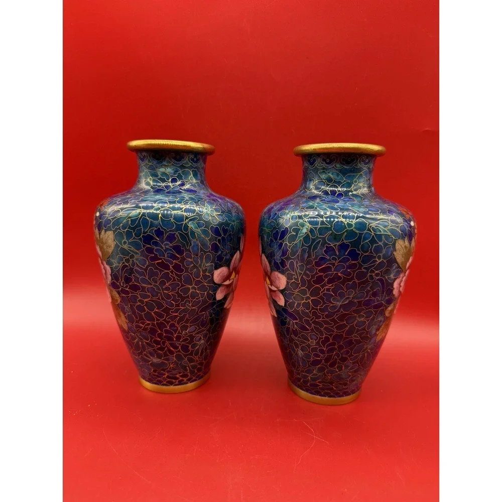 Pair of Vintage Chinese Cloisonné Vases 8